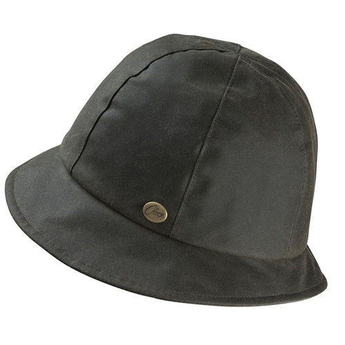 ladies waxed olive cloche rain hat
