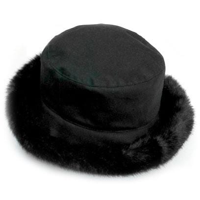 Olney Headwear Beth Ladies Black Waxed Rain Hat With Faux Fur Trim And Fleece Lining