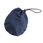 small navy pouch with packable navy rain hat inside