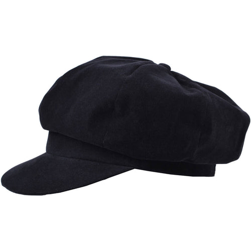 Ladies black velour waterproof baker boy cap